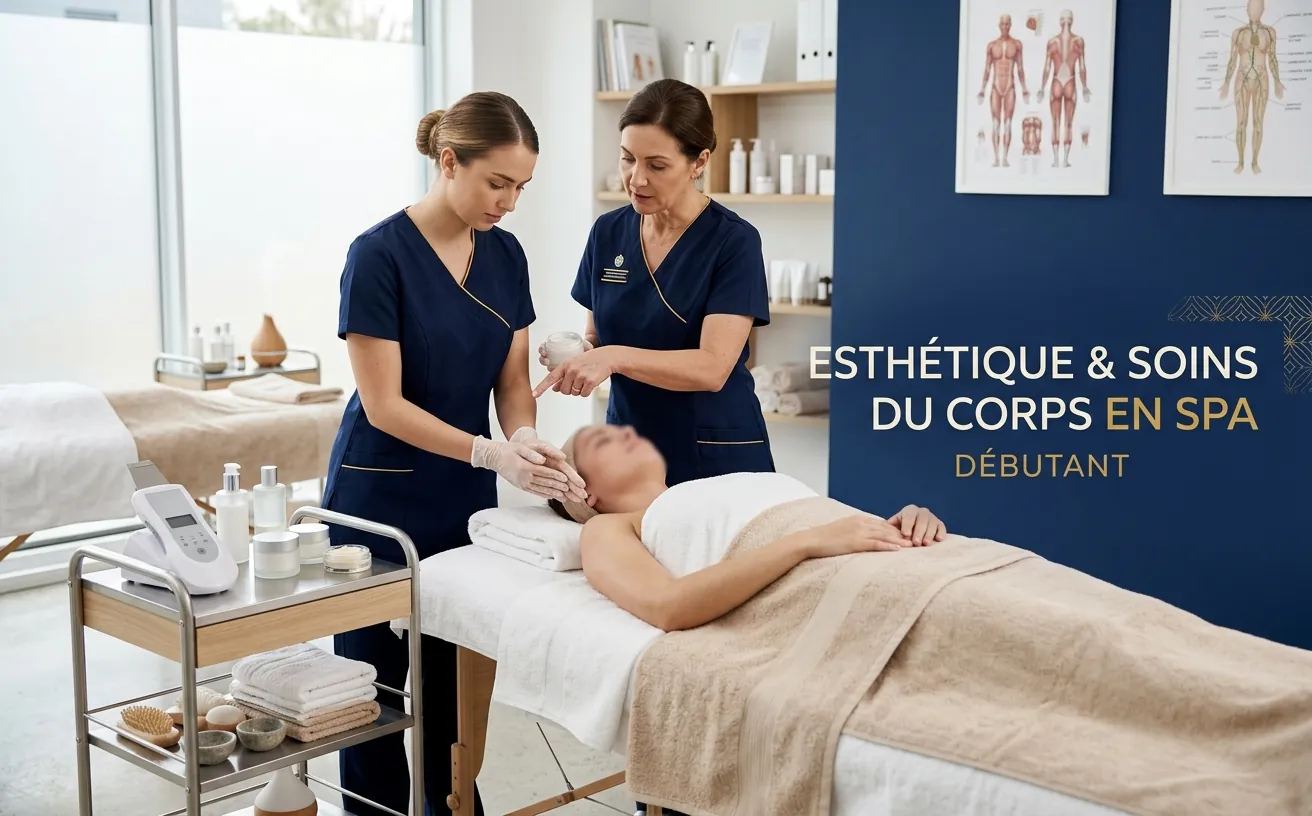 Un soin du visage en cabine de spa, deux esthéticiennes au travail