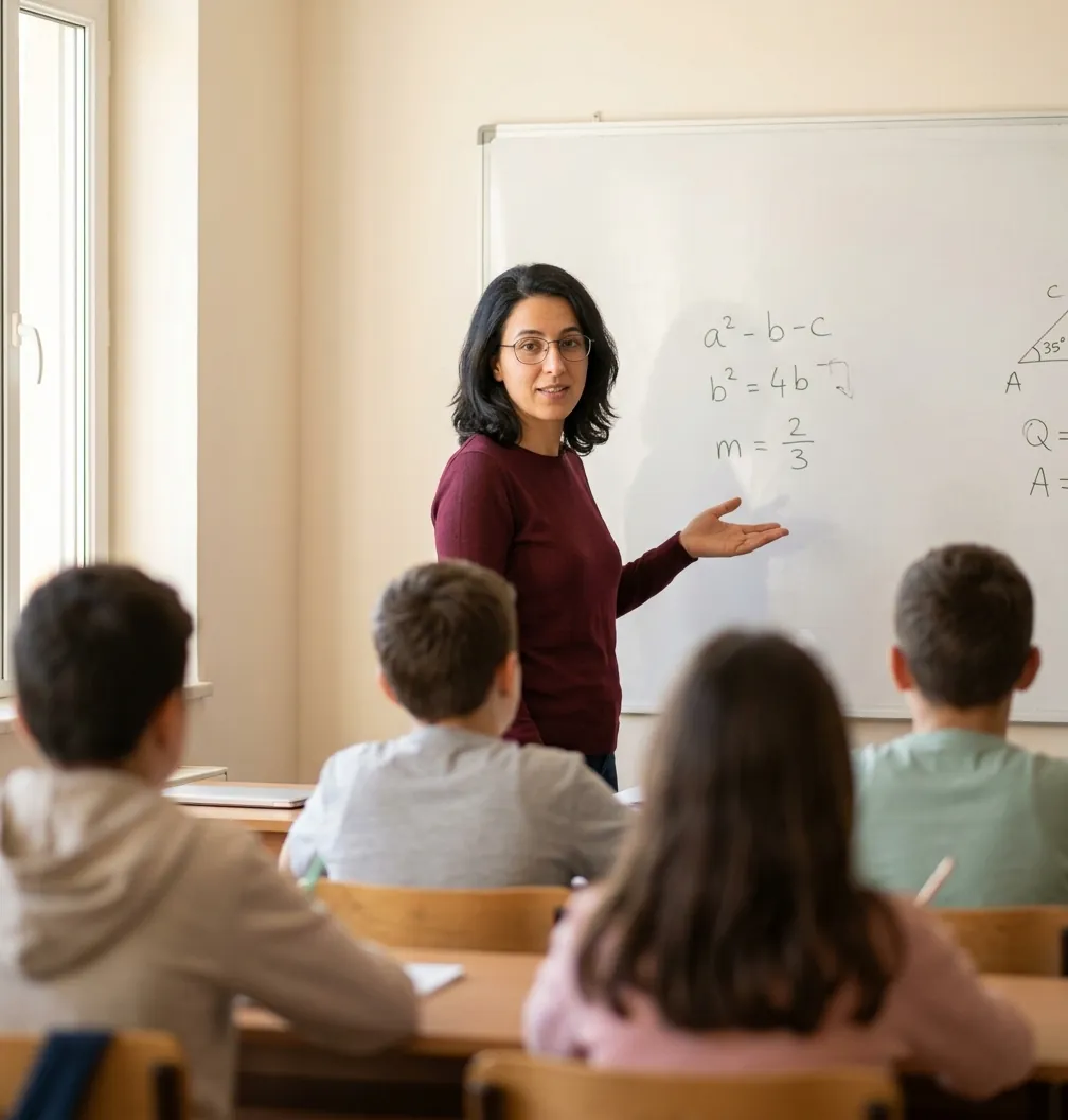 Une formatrice du centre au tableau pendant un cours